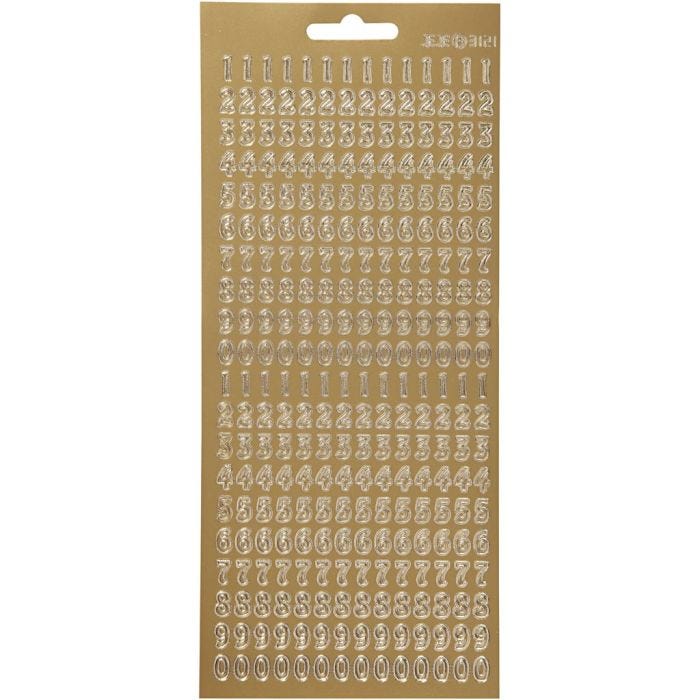 Stickers, numbers, sheet 10x23 cm, gold, 1 sheet
