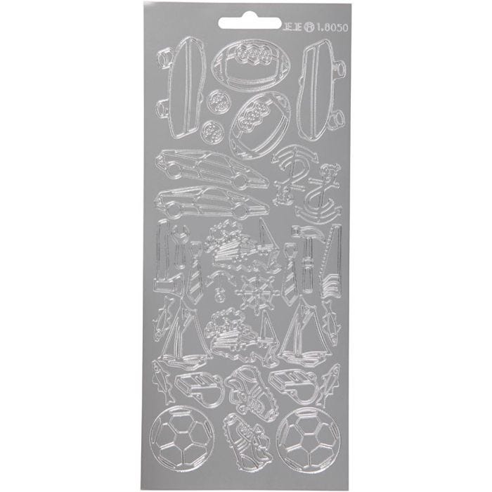 Stickers, sport, sheet 10x23 cm, silver, 1 sheet