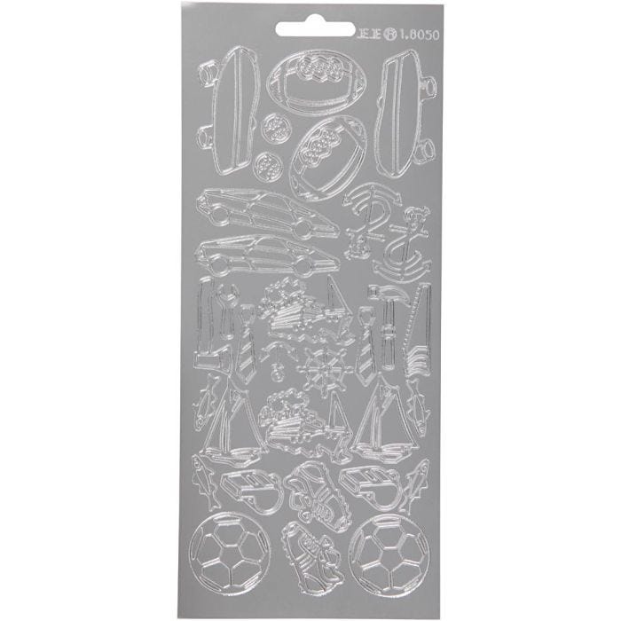 Stickers, sport, 10x23 cm, silver, 1 sheet