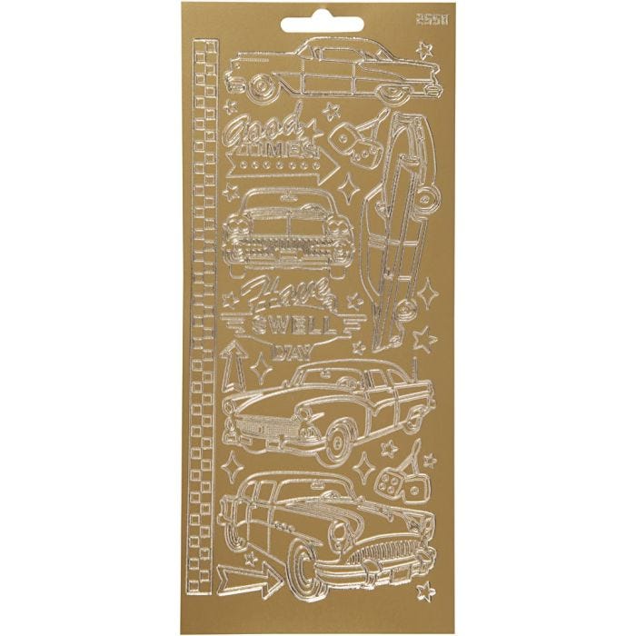 Stickers, cars, sheet 10x23 cm, gold, 1 sheet