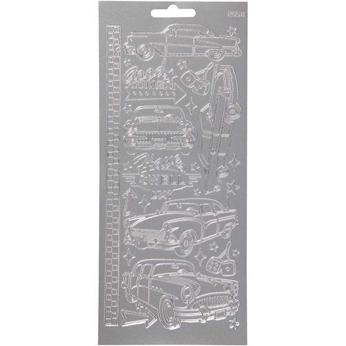 Stickers, cars, sheet 10x23 cm, silver, 1 sheet