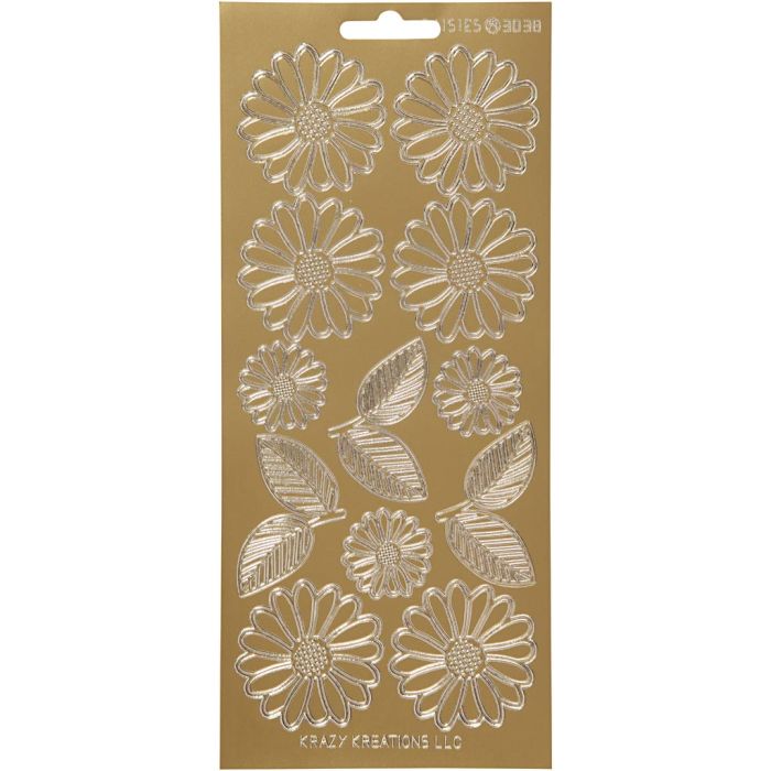 Stickers, daisies, sheet 10x23 cm, gold, 1 sheet
