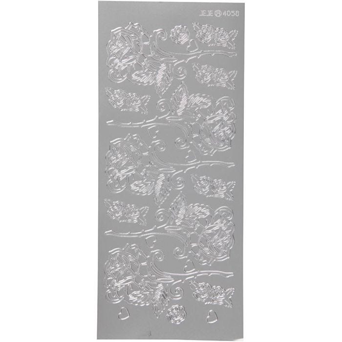 Stickers, roses, 10x23 cm, silver, 1 sheet