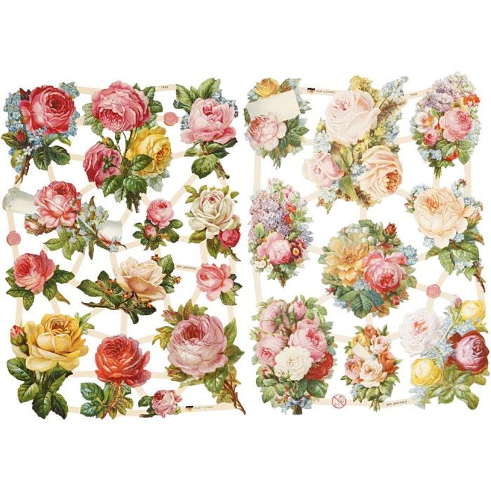 Vintage Die-Cuts, roses, sheet 16,5x23,5 cm, 2 sheet/ 1 pack