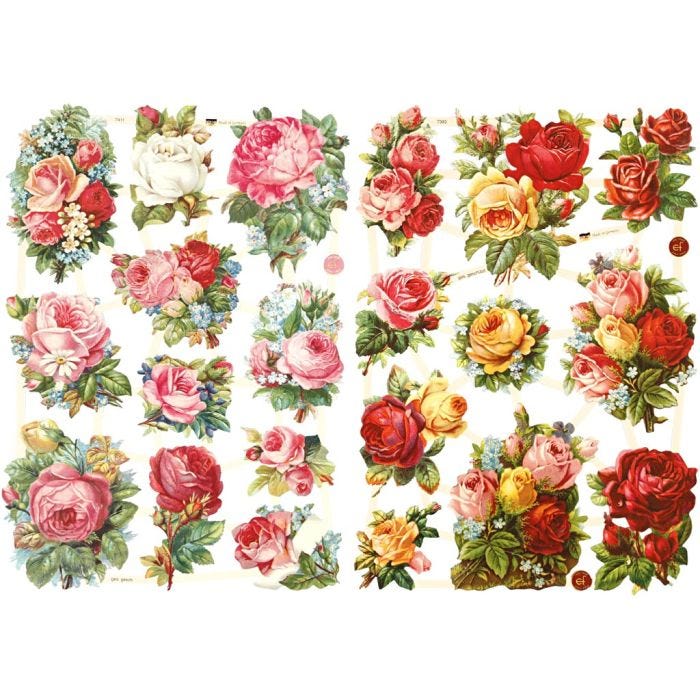 Vintage Die-Cuts, rose assortment, sheet 16,5x23,5 cm, 2 sheet/ 1 pack