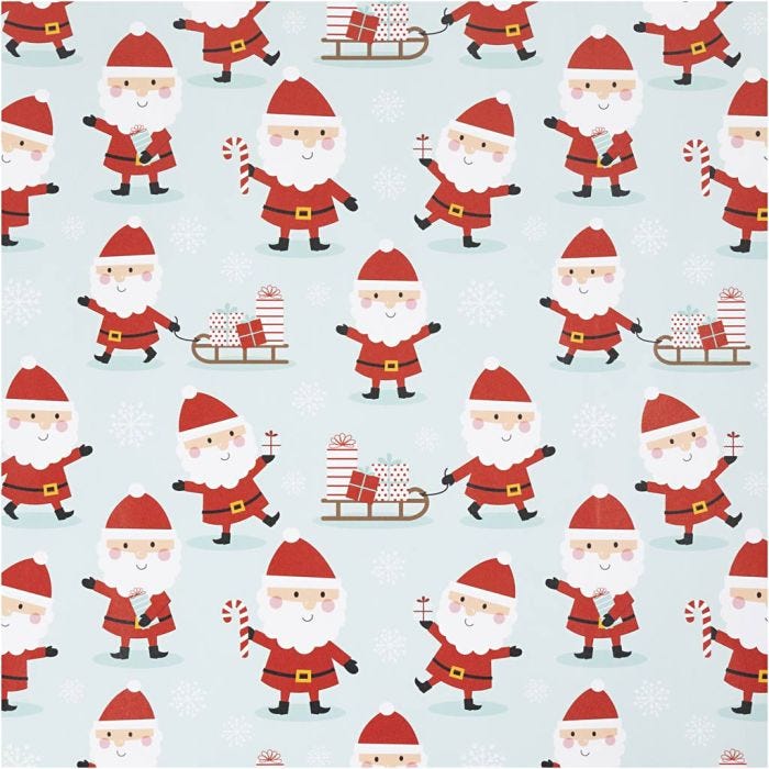Gift wrap, Santa with Sled, W: 50 cm, 80 g, mint green, 100 m/ 1 roll