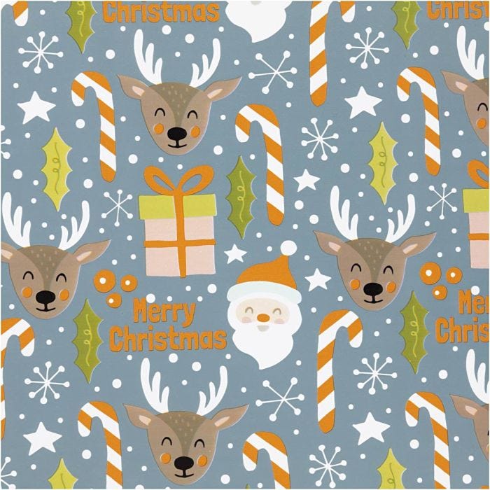 Gift wrap, Santa Claus, Christmas present, lollipop, reindeer, W: 50 cm, 80 g, grey, 5 m/ 1 roll