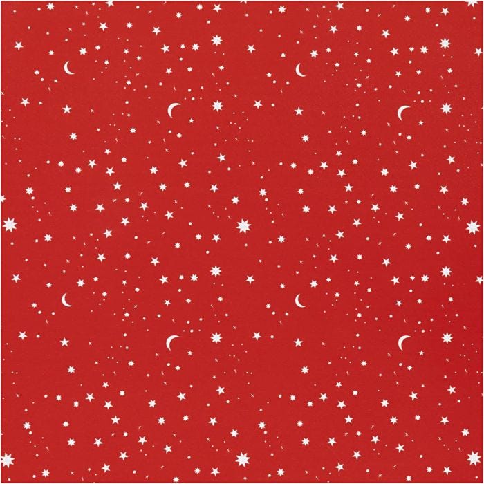 Gift wrap, Stars and moons, W: 50 cm, 80 g, dark red, 5 m/ 1 roll