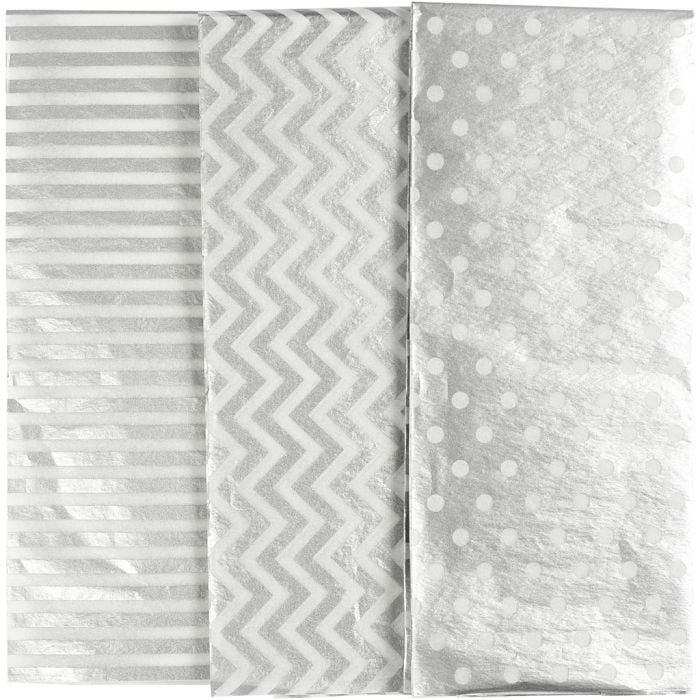 Tissue Paper, sheet 50x70 cm, 17 g, silver, 6 sheet/ 1 pack