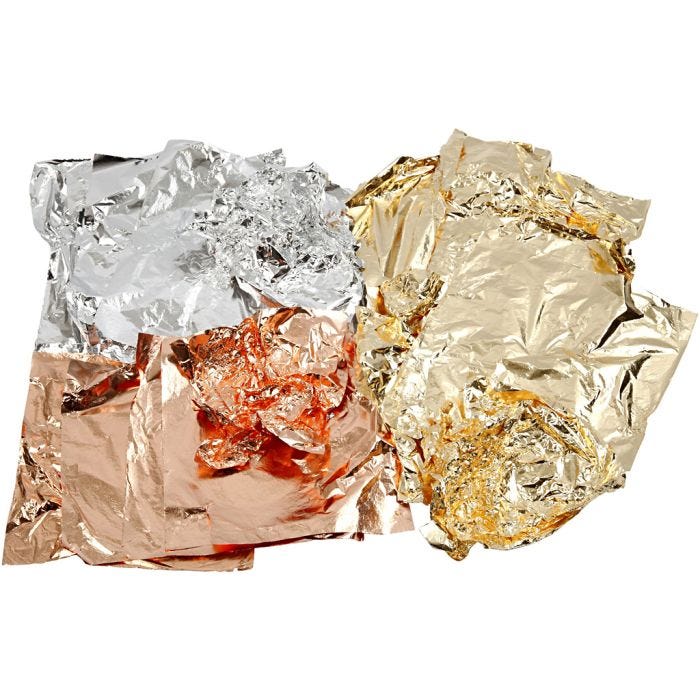 Imitation Metal Leaf, sheet 16x16 cm, copper, gold, silver, 3x50 sheet/ 1 pack
