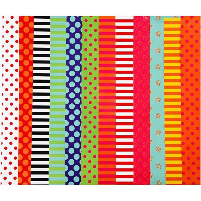 Glazed Paper, Pattern, sheet 24x32 cm, 80 g, assorted colours, 50ass sheets/ 1 pack