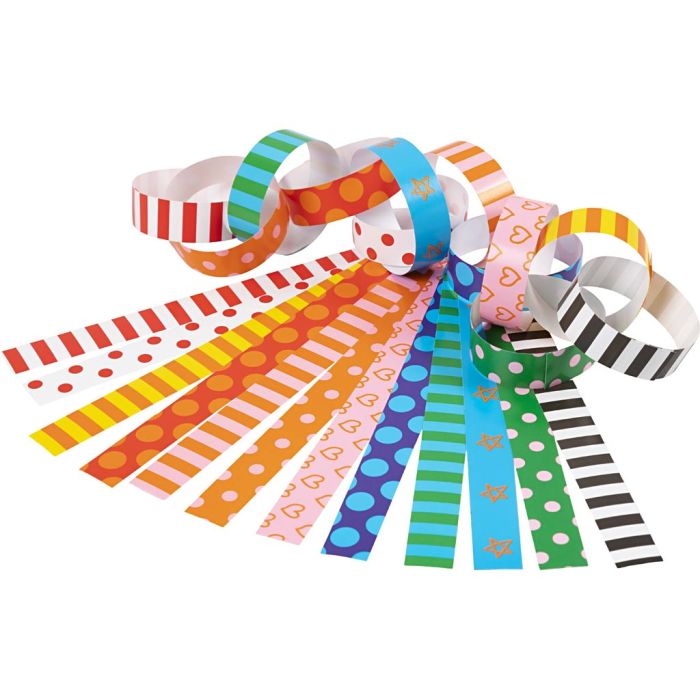 Paper Chains, patterned, L: 16 cm, W: 15 mm, assorted colours, 400 pc/ 1 pack