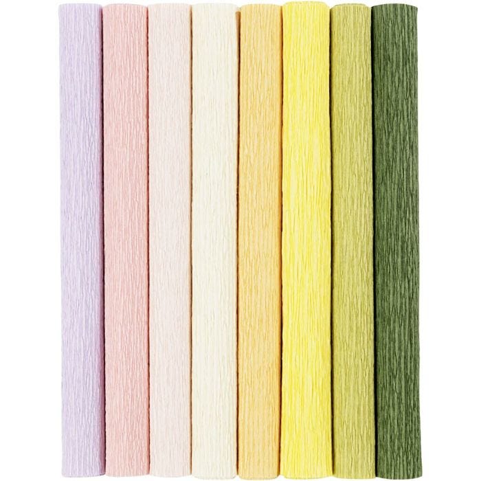Crepe Paper, sheet 25x60 cm, Crêpe ratio: 180%, 105 g, pastel colours, 8 sheet/ 1 pack