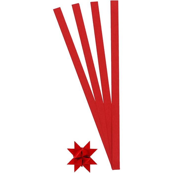 Paper Star Strips, L: 45 cm, W: 10 mm, dia. 4,5 cm, red, 100strips/ 1 pack