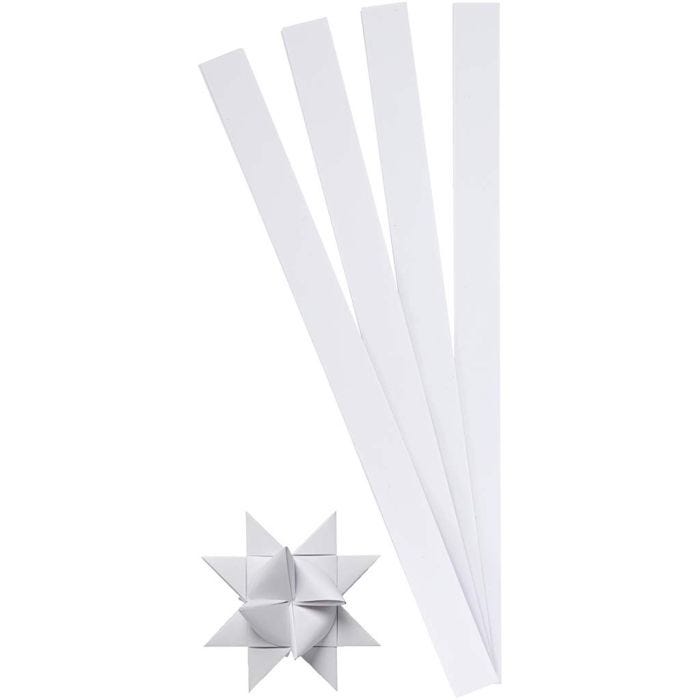 Paper Star Strips, L: 45 cm, dia. 6,5 cm, W: 15 mm, white, 100strips/ 1 pack