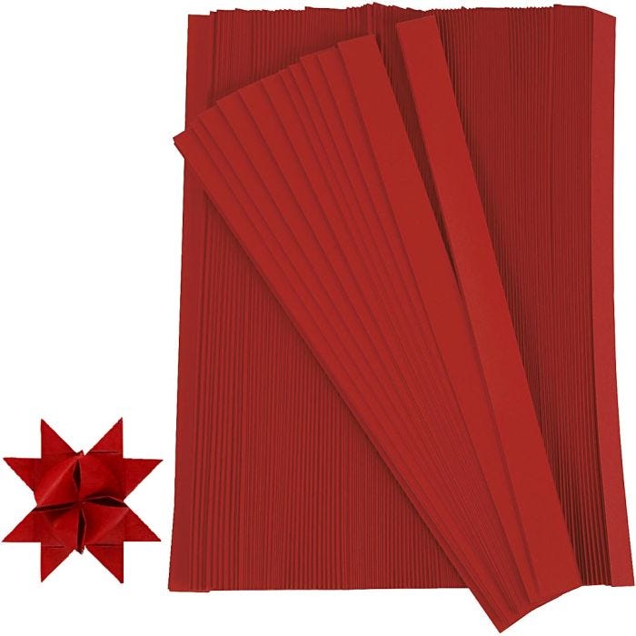 Paper Star Strips, L: 45 cm, dia. 6,5 cm, W: 15 mm, red, 500strips/ 1 pack