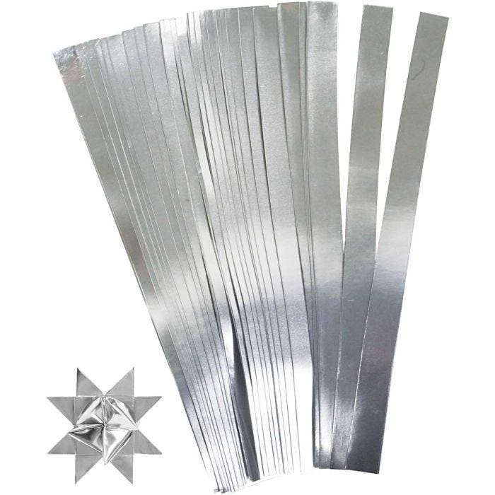 Paper Star Strips, L: 45 cm, W: 15 mm, dia. 6,5 cm, silver, 100strips/ 1 pack