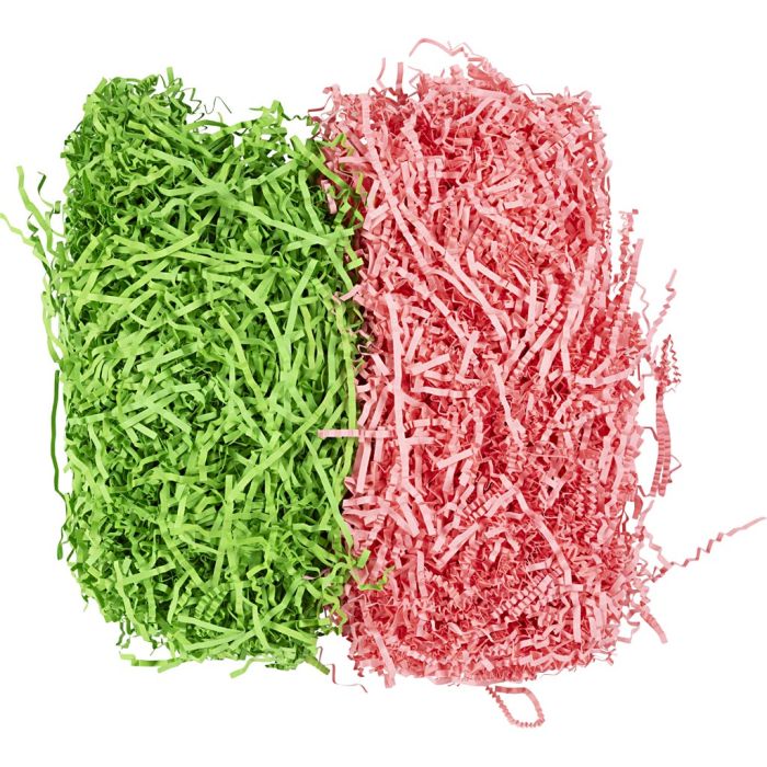 Crinkle Paper, L: 25-30 cm, W: 3 mm, dark green, pink, 2x50 g/ 1 pack