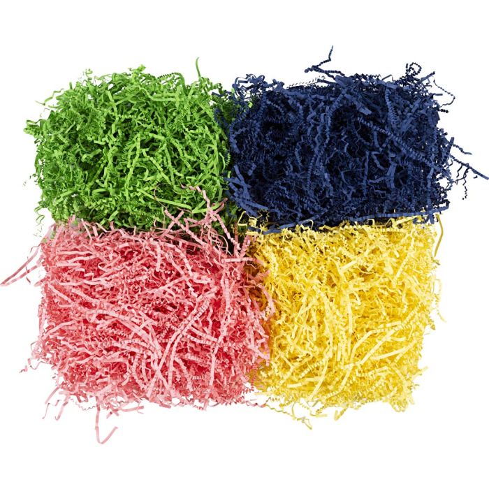 Crinkle Paper, L: 25-30 cm, W: 3 mm, blue, dark green, pink, yellow, 4x50 g/ 1 pack