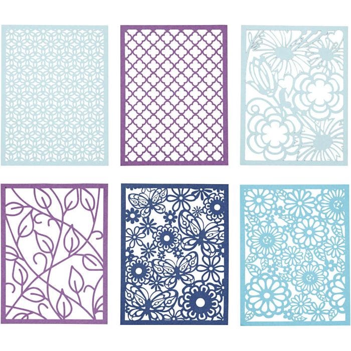 Pad with Cardboard Lace Patterns, A6, sheet 104x146 mm, 200 g, blue, light blue, dark blue, purple, 24pc/ 1 pack