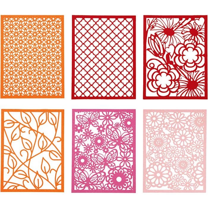 Pad with Cardboard Lace Patterns, A6, sheet 104x146 mm, 200 g, orange, pink, red, rose, 24pc/ 1 pack