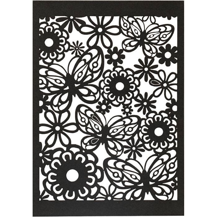 Lace Patterned cardboard, sheet 10,5x15 cm, 200 g, black, 10pc/ 1 pack