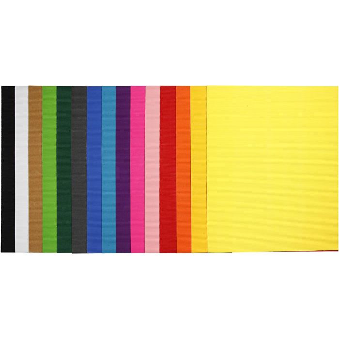 Corrugated Card, sheet 50x70 cm, 80 g, assorted colours, 15 sheet/ 1 pack