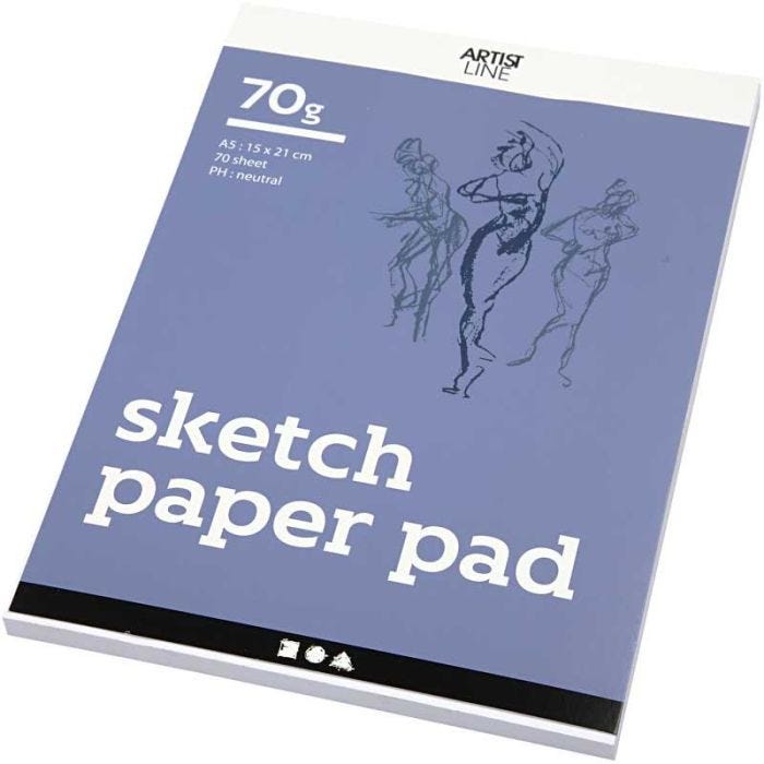 Sketch Paper Pad, A5, sheet 148x210 mm, 70 g, white, 70sheet/ 1 pack