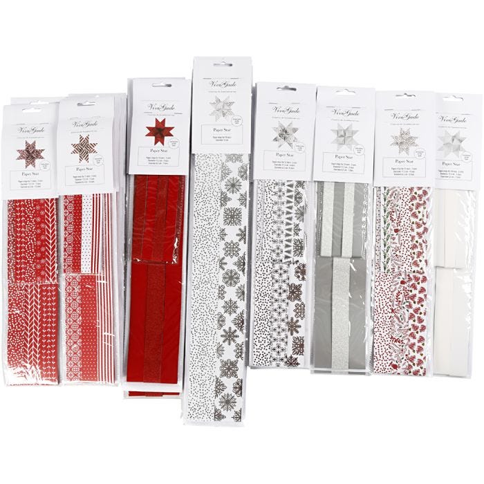Paper Star Strips, L: 45-100 cm, W: 15+25+40 mm, Content may vary , 640 strips/ 1 pack