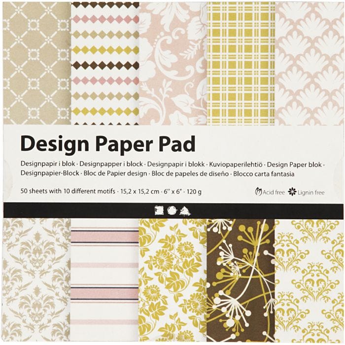Design Paper Pad, sheet 15,2x15,2 cm, 120 g, green, rose, 50sheet/ 1 pack
