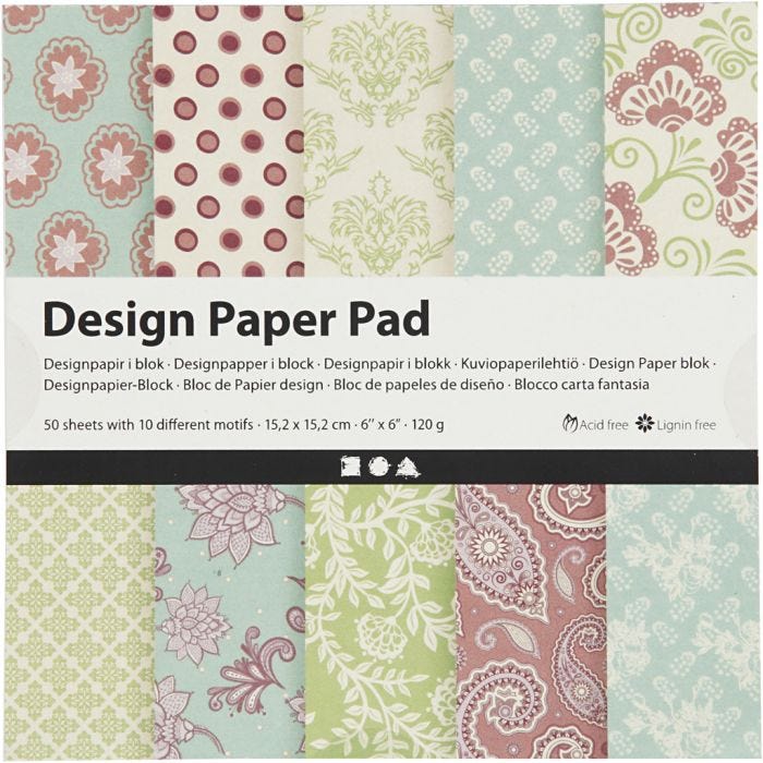 Design Paper Pad, sheet 15,2x15,2 cm, 120 g, mint green, purple, 50sheet/ 1 pack