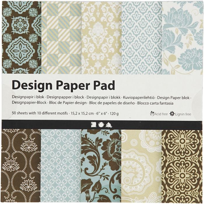 Design Paper Pad, sheet 15,2x15,2 cm, 120 g, light blue, brown, 50sheet/ 1 pack