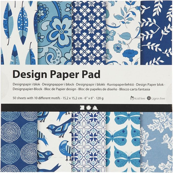 Design Paper Pad, sheet 15,2x15,2 cm, 120 g, blue, 50sheet/ 1 pack