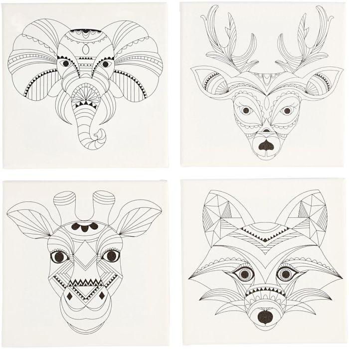 Stretched Canvas With Print, animals, size 20x20 cm, 280 g, white, 4pc/ 1 pack