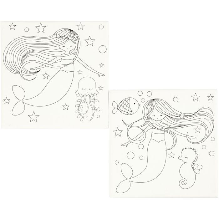 Stretched Canvas With Print, mermaids, size 20x20 cm, 280 g, white, 2pc/ 1 pack