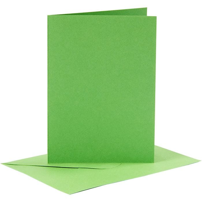 Cards and envelopes, card size 10,5x15 cm, envelope size 11,5x16,5 cm, 110+220 g, green, 6set/ 1 pack