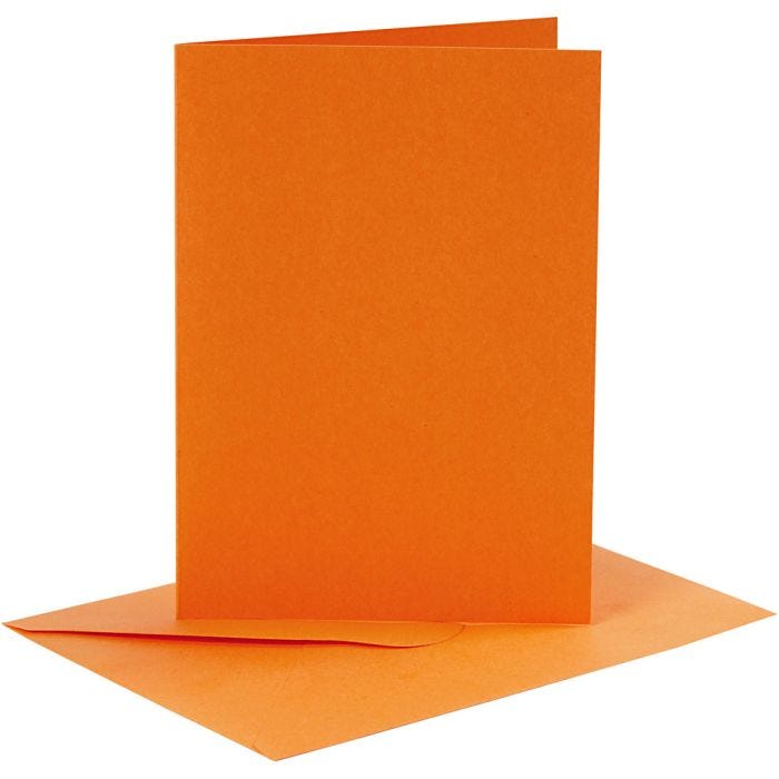 Cards and envelopes, card size 10,5x15 cm, envelope size 11,5x16,5 cm, 110+220 g, orange, 6set/ 1 pack