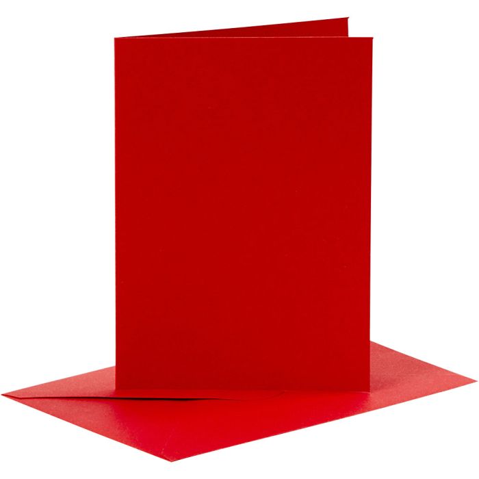 Cards and envelopes, card size 10,5x15 cm, envelope size 11,5x16,5 cm, 110+230 g, red, 6set/ 1 pack