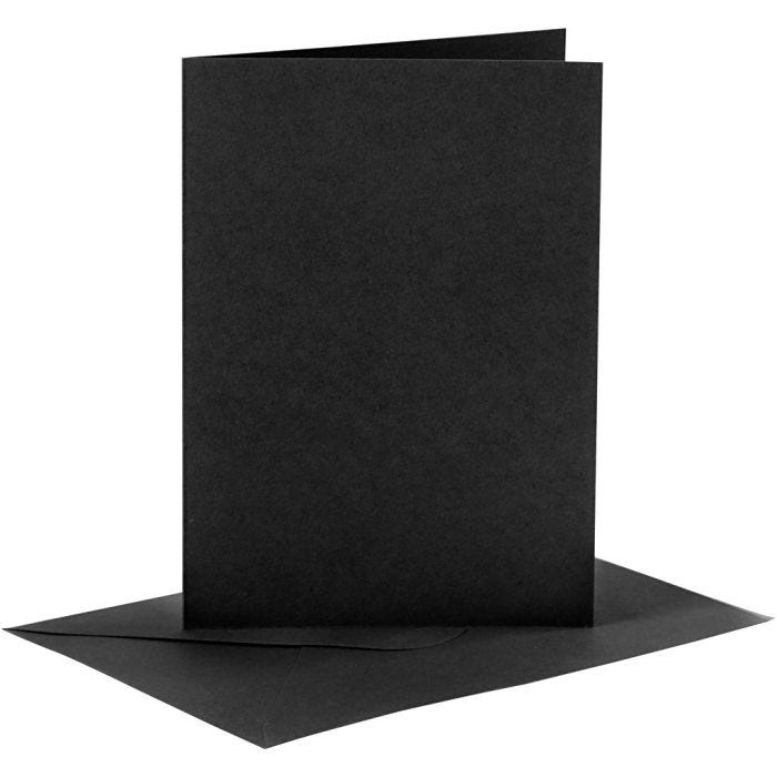 Cards and envelopes, card size 10,5x15 cm, envelope size 11,5x16,5 cm, 110+230 g, black, 6 set/ 1 pack