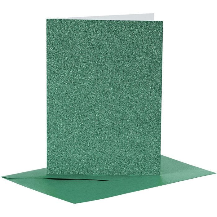 Cards and Envelopes, card size 10,5x15 cm, envelope size 11,5x16,5 cm, glitter, 110+250 g, green, 4set/ 1 pack
