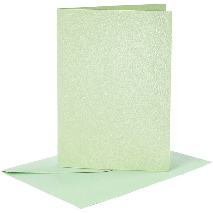 Cards and Envelopes, card size 10,5x15 cm, envelope size 11,5x16,5 cm, mother of pearl, 120+210 g, light green, 4set/ 1 pack