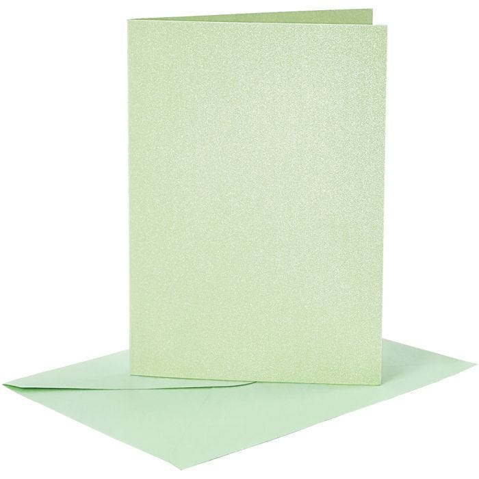 Cards and Envelopes, card size 10,5x15 cm, envelope size 11,5x16,5 cm, mother of pearl, 120+210 g, light green, 4 set/ 1 pack