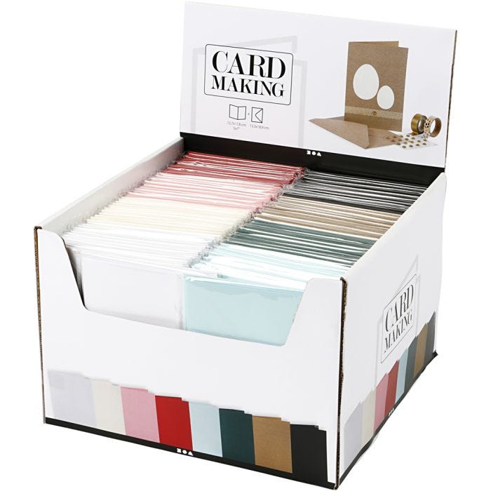 Cards and envelopes, card size 12,7x17,8 cm, envelope size 13,3x18,5 cm, 230 g, assorted colours, 8x10 pack/ 1 pack