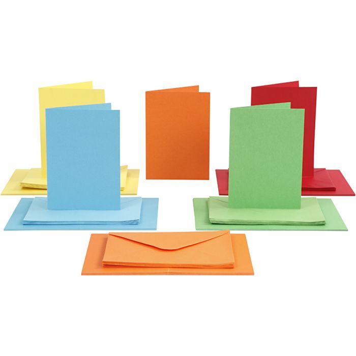 Cards and envelopes, card size 10,5x15 cm, envelope size 11,5x16,5 cm, 110+220 g, assorted colours, 50 set/ 1 pack