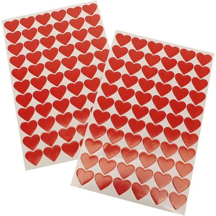 Heart stickers, size 14 mm, red, 10 sheet/ 1 pack