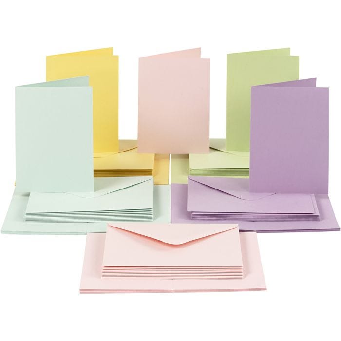 Cards and envelopes, card size 10,5x15 cm, envelope size 11,5x16,5 cm, 110+220 g, pastel colours, 50set/ 1 pack