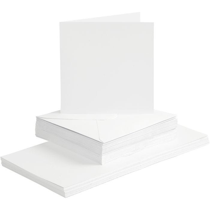 Cards and envelopes, card size 15x15 cm, envelope size 16x16 cm, 120+240 g, white, 50set/ 1 pack