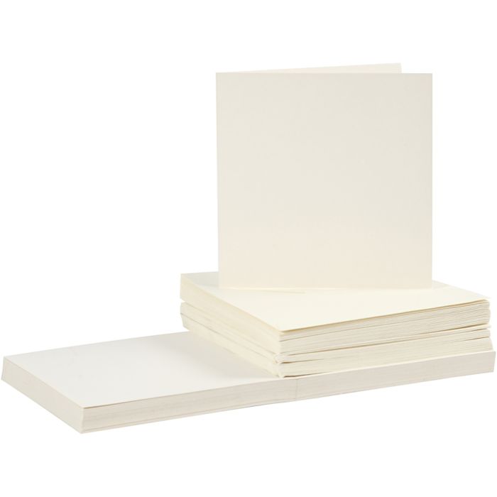 Cards and envelopes, card size 15x15 cm, envelope size 16x16 cm, 110+220 g, off-white, 50 set/ 1 pack