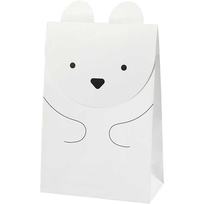 Paper Bag, polar bear, H: 18 cm, size 6x12 cm, 80 g, white, 6pc/ 1 pack