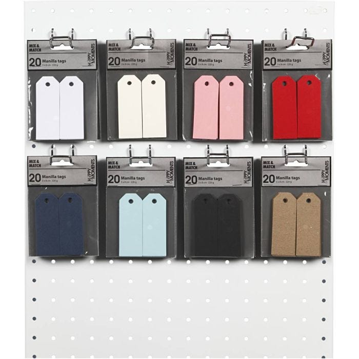Manila Tags, size 3x8 cm, 220 g, assorted colours, 8x10 pack/ 1 pack